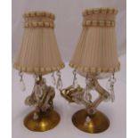 A pair of mid 20th century table lamps, on raised circular base to include shades, 32cm (h)