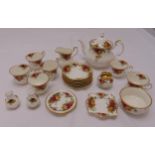 Royal Albert Old Country Roses teaset for six place settings to include a teapot, milk jug, sugar