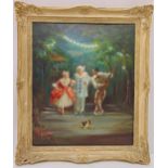 Carlota Edwards framed oil on canvas titled Harlequinade, signed bottom right, 60.5 x 50cm