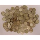 A quantity of pre 1947 GB sixpences and silver three pence, approx total weight 445g