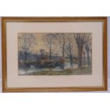 Arthur Anderson framed and glazed watercolour of a river by wintery trees, signed bottom right, 20.5