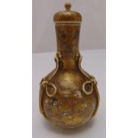 A 19th century oriental Satsuma bottle vase decorated with children, elders and applied ribbons
