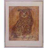 Davis Kosler framed and glazed polychromatic lithographic print 29/100 Great Eagle Owl, signed