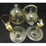 A pair of R. Ditmar glass bell jar lampshades etched with flowers and leaves to include accessories