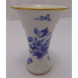 A continental blue & white vase, the flared rim with gilded border, 24cm (h)