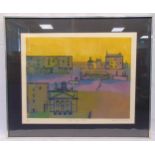 Helena Markham framed and glazed polychromatic lithographic print 10/100 titled Dock Traffic Office,