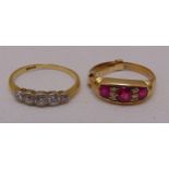 18ct gold and diamond five stone ring and an 18ct gold ruby and diamond ring, approx total weight