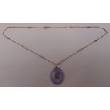 9ct yellow gold chain and a gold and enamel pendant, A/F