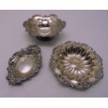 Three hallmarked silver bonbon dishes of various shape and form, approx total weight 225g