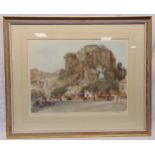William Russell Flint framed and glazed print of a Castle on a hill, signed bottom right, blind