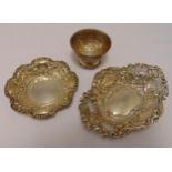 Three hallmarked silver bonbon dishes, approx total weight 164g