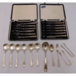 A quantity of hallmarked silver flatware to include cased dessert knives and forks