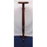 Mahogany plant stand, spirally fluted cylindrical stem on three outswept scrolling supports, 153.5cm