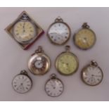 A quantity of pocket watches to include some in hallmarked silver cases (8)