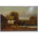 An oil on canvas of horses in a farmyard attributed to John Frederich II Herring 1815-1907, 40.5 x