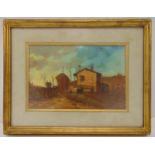 Dupre framed and glazed oil on panel of a farmhouse, signed bottom left, 19 x 29cm
