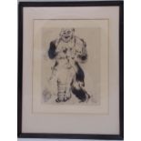 Marc Chagall framed and glazed engraving of a figure, signed bottom right, 27.5 x 21cm