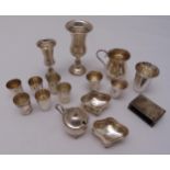 A quantity of hallmarked silver and white metal to include Kiddush cups, condiments and a matchbox