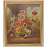 Victor Hernandez framed oil on canvas still life of flowers, signed bottom right, 61 x 50.5cm