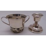 A hallmarked silver two handle Christening mug in the form of a porringer for The Royal