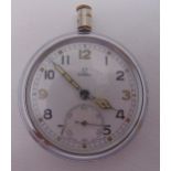 A WWII Omega pocket watch stamped for military to reverse, A/F