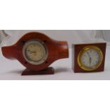 Two Smiths mantle clocks mounted with wooden frames, tallest 18cm (h)
