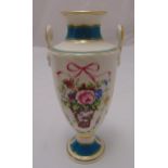 Minton two handled conical vase decorated with flowers and ribbons on raised circular base, marks to