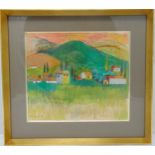 Ann Lewis framed and glazed watercolour of a landscape, signed bottom left, 31 x 37cm