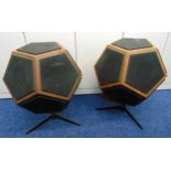 A pair of rare vintage Design Accoustics D12 Dodecahedron speakers on triform stands, A/F