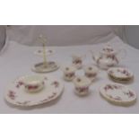 Royal Albert Lavender Rose teaset to include a teapot, cups, saucers, cake plate, two tier stand,