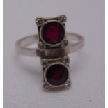 Platinum and 18ct white gold Art Deco ruby and diamond cocktail ring, approx total weight 4.2g