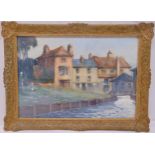 Louis Weirter framed and glazed watercolour of a building by a river, signed bottom left, 33.5 x