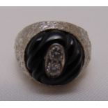 18ct white gold, diamond and onyx gentlemans dress ring, approx total weight 9.4g