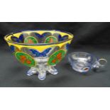 A Sevres hand painted glass bowl and a Sevres hand painted cup, 11.5 x 18cm both A/F