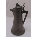 An Art Nouveau Kayser and Solin pewter ewer with hinged cover and floral finial, 38.5cm (h)