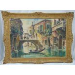 A framed oil on canvas of a Venetian canal scene, indistinctly signed bottom right, 70 x 101cm