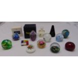 A quantity of glass paperweights of various form, shape and style to include Caithness, Murano,