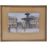 Georges Lattes framed and glazed watercolour of a fountain, signed bottom right, 21 x 33cm