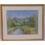 Rita Jones framed and glazed watercolour of an English landscape, signed bottom right, 28.5 x 36.