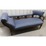A Victorian upholstered chaise longue on four scroll legs, 76 x 187 x 68cm