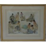 Russell Flint framed and glazed polychromatic lithographic print of ladies, signed and blind