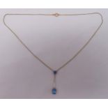 9ct gold and aquamarine pendant necklace, approx total weight 3.4g
