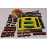 A quantity of playworn model railway to include Hornby Dublo set 2007 0-6-0 tank passenger train,