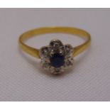 18ct yellow gold sapphire and diamond ring, approx total weight 2.0g