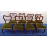 A set of eight Gillows dining chairs circa 1840, upholstered seats on four tapering fluted legs,