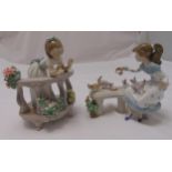Two Lladro figural groups of children with birds and cats, marks to the bases, tallest 23cm (h)