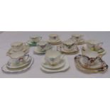 A quantity of Shelley porcelain trios of various style and decoration, marks to the bases (10