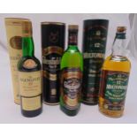 Three bottles of single malt whisky to include Glenlivet 12 year old 75cl, Glenfiddich 75cl and