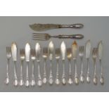 A quantity of white metal to include fish knives, forks and servers