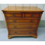 A mahogany rectangular chest of drawers with brass swing handles on four bracket feet, 76 x 75.5 x